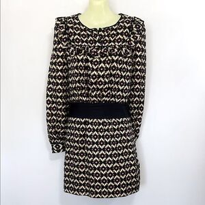 Milly  Of New York Black and Cream Silk Patterned Mini Dress Sz 6